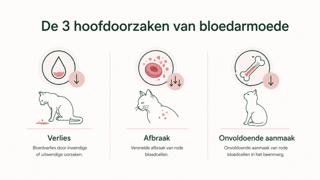 De drie hoofdoorzaken van bloedarmoede bij katten